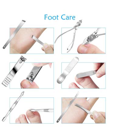Stainless Steel Manicure and Pedicure Kit - 19 Piece Professional Grooming Set with Travel Case (Blue) | Nail Clippers and Care Tools - Buy Online on GoSupps.com