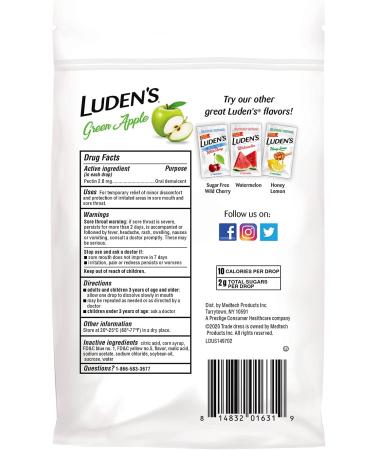 Luden's Green Apple Throat Drops - 25 Count Pack for Soothing Relief - Buy Online on GoSupps.com