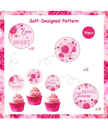 Cheereveal Hot Pink Bridal Shower Decorations - 36 Pack Bridal Shower Cupcake Toppers Love is Sweet Cupcake Dessert Picks Bachelorette Wedding Engagement Party Supplies - Buy Online on GoSupps.com