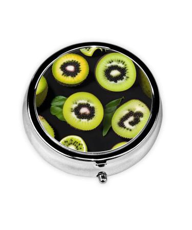 Green Kiwiround Pill Box 3 Compartment Round Pill Box Organizer &Portable Travel Pill Box for Traveling.