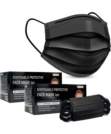 indiadeals24x7 Disposable Black Face_mask Box of 100 | Breathable Triple Layer Mouth Cover with Elastic Ear loops| UK Seller