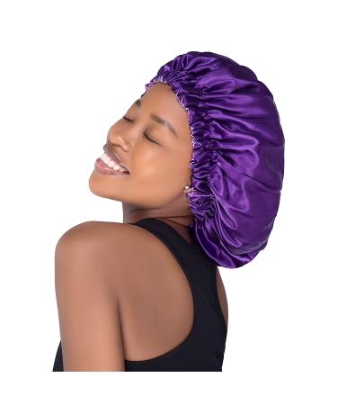 Extra Large Reversible Satin Sleep Bonnet Cap in Purple+Lilac - Adjustable Double Layer Silk Cap for Sleeping Hair | Cospack - Buy Online on GoSupps.com