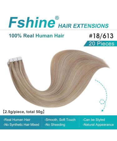 Fshine Tape In Hair Extensions - Real Hair 50g 45cm - Ash Blonde Highlight #18P613 - 20 Pieces Invisible Straight Hair - Buy Online on GoSupps.com