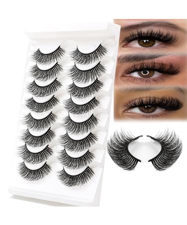 Russian Strip Fake Eyelashes(8 Pairs) Simulation + 3D Effect Soft Curl + Enlarge The Eyes Fluffy Natural Reusable for Newcomers/Parties Weddings F