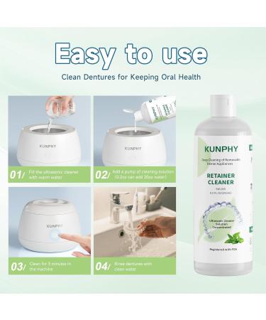 KUNPHY Ultrasonic Retainer Cleaner Solution Concentrate-Professional Cleaning of Retainers Denture Invisible Aligners Mouth Guards Night Guards Remove Odors Discoloration & Stains 8 oz(Mint) 8 Ounce - Buy Online on GoSupps.com