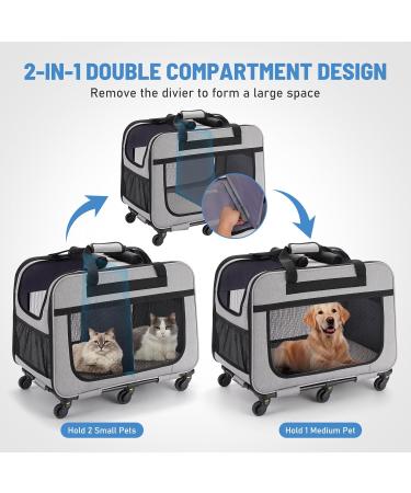 Fasnati Extra Large Pet Stretch Roller - 2 Compartment Travel Bag for Cats & Dogs | Collapsible Removable Wheels Gray XL - Buy Online on GoSupps.com