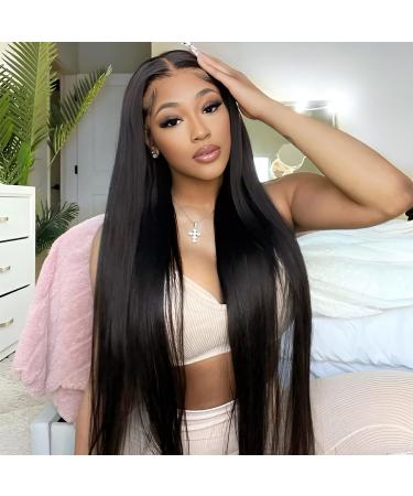 28 Natural Black Synthetic Lace Front Wig with Baby Hair - Glueless Long Pre Plucked HD Lace Frontal Wigs - Buy Online on GoSupps.com