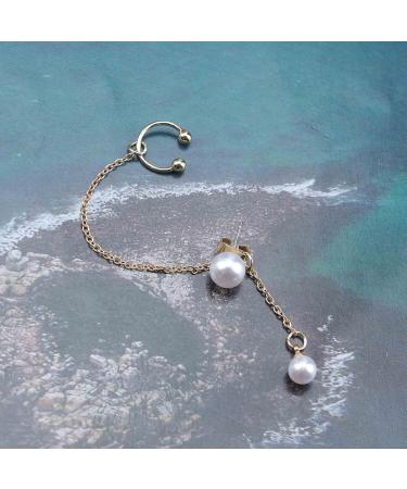 Vintage Pearl Cuff Chain Earrings - Gold Dangle Cartilage Helix Ear Cuffs for Women & Girls - Buy Online on GoSupps.com