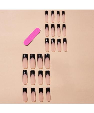 False Nails 24pcs Elegant French Nail Trendy Durable Rectangular Water Pipe Design Natural Fake Nails for Look Comfortable Fake Nails Mixed Style - Buy Online on GoSupps.com