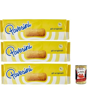 Italian Gourmet E.R. Pavesi Pavesini Classici Biscotto Leggero for Breakfast or Snacks light biscuits for breakfast or snacks cookies 3 x 200 g + Italian Gourmet pulp 400 g