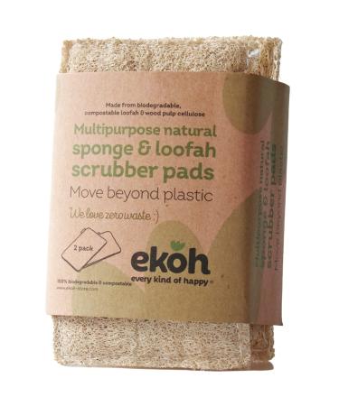 EKOH Loofah Sponge - Natural Compostable Body Sponge - Multipurpose Kitchen Loofah Sponge - Natural Body Sponge Exfoliator Scrub & Wash - Eco-Friendly Biodegradable Loofah Puffs - 2 Pack