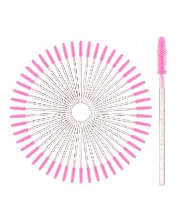 vgggrd 50 Pcs Disposable Eyelash Brushes Eyelash Brush Makeup Tools for Lash Extensions Eyebrow Castor Oil Brush Makeup Tool (Transparent Pink)