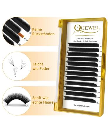 Quewel Self-Fan L Curl Volume Eyelashes - 0.05 Strength Mix 8-15mm | Easy Lash Extensions for Flawless Looks - Buy Online on GoSupps.com