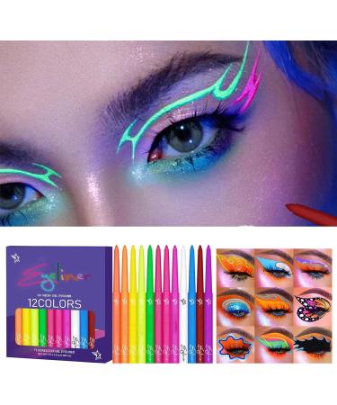 Color Liquid Eye Liner | UV Fluorescent Rainbow Eye Liner 12 Colors Quick-Drying Waterproof - Highly Pigmented Long-Lasting Eye Makeup Kit Festival Accessories for Parties - Buy Online on GoSupps.com