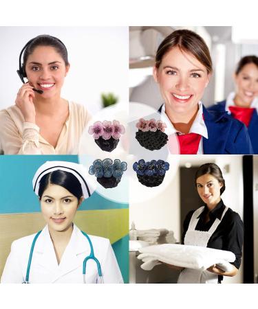 4 Pack Women Hair Bun Cover Net Snood Hair Barrette Clips Hair Accessories - Navy Blue, Pink, Sky Blue, Purple - Ideal for Lady, Women, Nurse, Stewardess - Buy Online on GoSupps.com