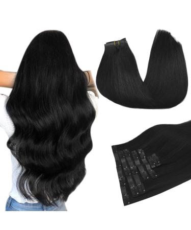 Doores real hair Extensions Seamless deep black 40cm 16 inch 7 pieces 110g remy human clips in hair extension natural real hair extension hair extension real hair clip straight thick hair seamless 40cm-11110g #1 deep black and seamless