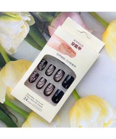 Buy Black Press On Nails - Short Square Acrylic Nails with Glossy Finish | 24 Pcs Full Cover Stick On Nails for Women & Girls - Buy Online on GoSupps.com
