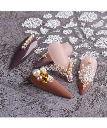 5D White Flower Nail Stickers - Self-Adhesive Embossed Floral Rose Decals for DIY Wedding Manicure - 4 Sheets - Buy Online on GoSupps.com