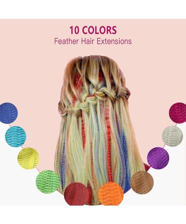 Feather Hair Extensions Kit: 16 Inches 50 Strands Colored Hair Extensions with Rooster & Peacock Feather Earrings - Ideal Christmas Hair Accessories for Women and Girls - Buy Online on GoSupps.com