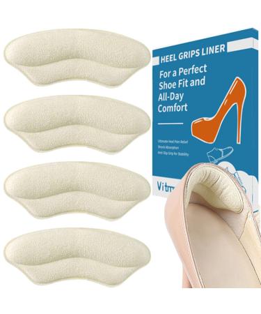 Heel Grips Liner Cushions Inserts for Loose Shoes 4 Pairs Heel Pads Snugs for Shoe Women Men That are Too Big Filler Prevent Slipping Blisters Beige