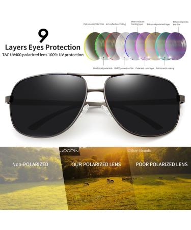 Joopin Al-Mg Metal Frame Polarised Sunglasses | UV Protection Double Bridge Aviation Sunglasses for Men Women | Driving Sun Glasses A03-gun Frame Black Lens - Buy Online on GoSupps.com