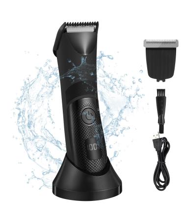 Aytop Body Hair Trimmer for Men Electric Ball Shaver with LCD Display LED Light Rechargeable Groin Hair Trimmer Waterproof Male Hygiene Razor with Replaceable Ceramic Blade and Base for Wet Dry Use