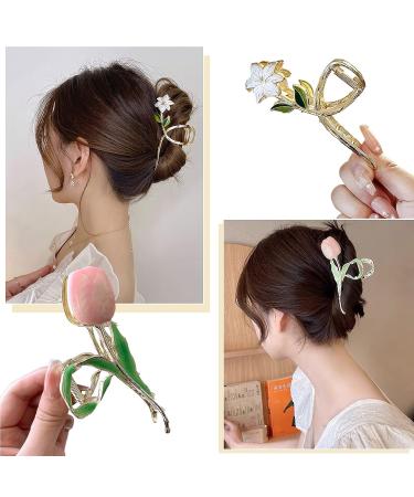 6 Pcs Flower Metal Hair Claw Clips - Large Tulip Hair Claw Barrettes for Women - Strong Hold Hair Clamps - Big Hair Accessories - Gifts for Girls - Buy Online on GoSupps.com