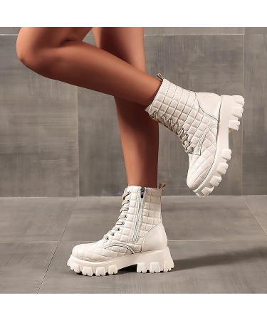EKOUSN Women's Side Zipper Mid-Tube Platform Boots - White, Size 8.5 - Buy Online on GoSupps.com