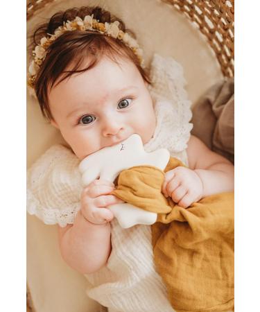 Kikadu Rubber Rabbit with Comfort Blanket - Mustard | 100% GOTS-Certified Organic Cotton Baby Toy | International Shipping Available - Buy Online on GoSupps.com