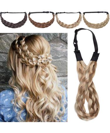 Silk-co women hair band 5 strands blond artificial hair braided headband elastic hair band for women and girls wedding vintage with hair tie hair part braids extensions 3.8cm wide 26/88 3.8cm