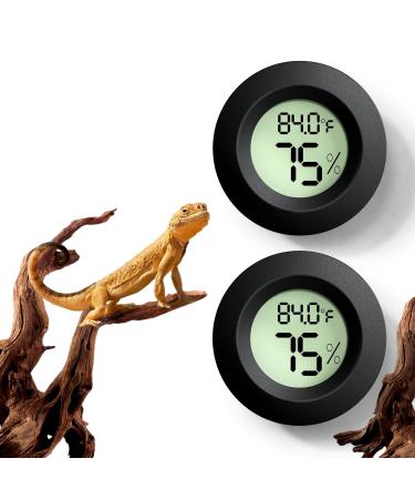 Reptile Tank Accessories 2 PCS Reptile Thermometer and Humidity Gauge for Bearded Dragon Jumping Spider Leopard Gecko Hermit Crab Gecko Ball Python Lizard black round - Buy Online on GoSupps.com