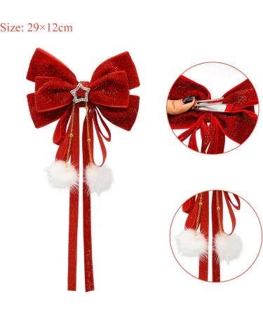 Bow Hair Clip Large Red Bowknot Hairpin with Long Ribbon Glitter Velvet Hair Bow French Hair Barrettes Accessories Ponytail Holder for Women Girls Birthday Party Christmas Gifts Y7HDJPDFJ - Buy Online on GoSupps.com