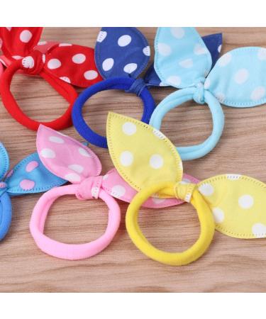 Haptian Kids Girls Bunny Ears Polka Dot Hair Ties - 10pcs Bow Rubber Bands for Ponytails - Random Colors - Buy Online on GoSupps.com