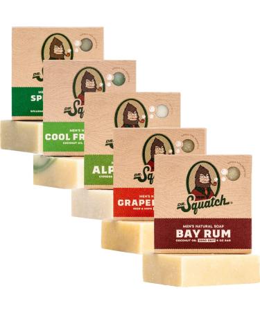 Dr. Squatch All Natural Bar Soap for Men 5 Bar Variety Pack - Cool Fresh Aloe Alpine Sage Spearmint Bay Rum and Grapefruit IPA CoolFreshAloe/AlpineSage/Mint/BayRum/Grapefruit