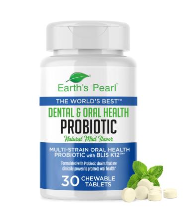 Earth's Pearl Dental Probiotic with BLIS K12 - Oral Probiotics for Oral Health with Mint Flavor - 30-Day Supply of Dental Probiotics for Bad Breath and Dental Health - Children and Adult Oral Care