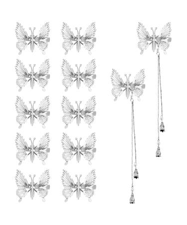 3D Moving Butterfly Hair Clips Elegant Metal Tassel Butterfly Hair Clips Butterfly Hairpins Silver Hollow Butterfly Hair Clips Accessories for Women Girls(Silver 12 pcs)