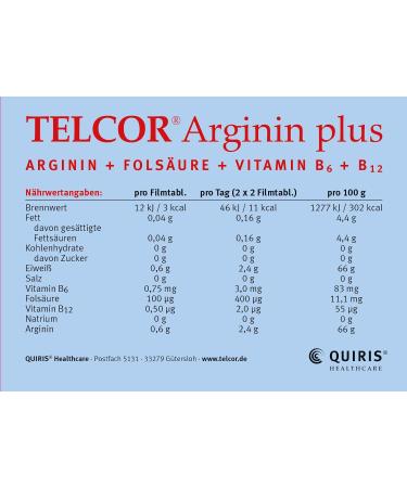 Telcor Arginine Plus - 240 Vegan Tablets for High Blood Pressure & Arteriosclerosis Support | Vitamins B6 B12 & Folic Acid | Quality Made in Germany - Buy Online on GoSupps.com
