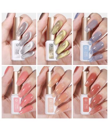 GAOY Jelly Gel Nail Polish Set - Red Pink Nude Blue Glitter Cat Eye Gel with Magnet - Sheer Magic - Buy Online on GoSupps.com