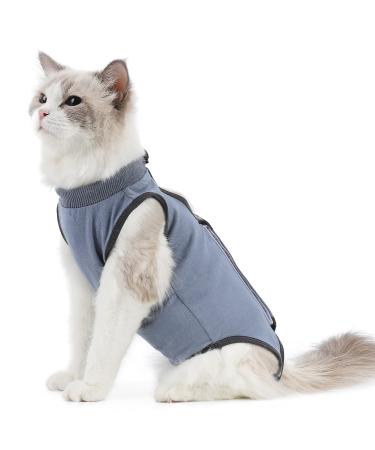 kzrfojy Cat Surgery Recovery Suit Professional for Surgical Abdominal Wound Or Skin Diseases E-Collar Alternative for Cats Dogs After Surgery Wear Pajama Suit Medium Grey-blue