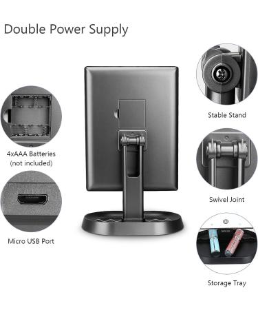 Deweisn Trifold Lighted Vanity Makeup Mirror with 21 LEDs, 3x Magnification, Touch Screen Dimming - Black | Perfect Gift for Women - Buy Online on GoSupps.com