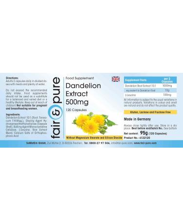 Fair & Pure - Dandelion extract 500 mg dandelion root - vegan - 10 times concentrated - 120 capsules - Buy Online on GoSupps.com