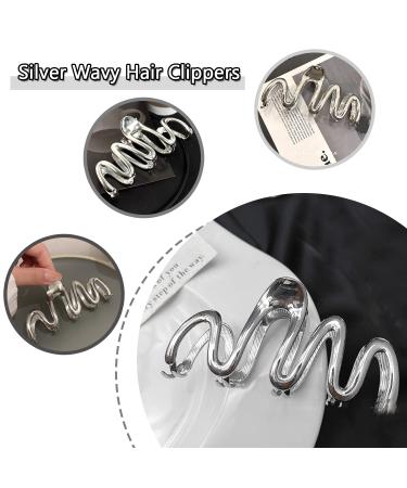 Silver Geometric Wave Hair Claw for Women - Metal Hair Clip Barrette Hairpin Accessory - Buy Online on GoSupps.com