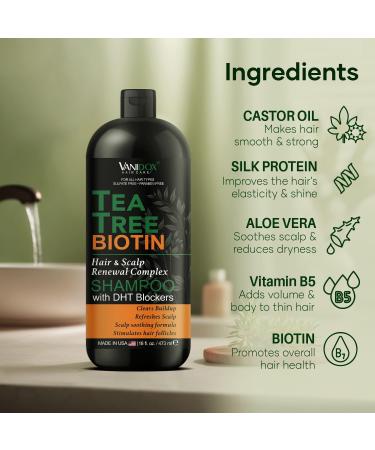 Tea Tree Shampoo with Biotin & Pure Tea Tree Oil - Sulfate & Paraben Free - 16 fl. oz for Itchy Dry Scalp - Buy Online on GoSupps.com
