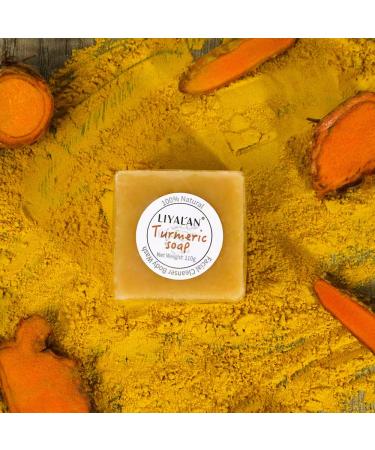 Liyalan Turmeric Soap Bar - 3.88 oz (2 Bars) for Face & Body | Acne, Dark Spots, Hyperpigmentation, Smooth Skin | Natural Handmade Soap - Buy Online on GoSupps.com