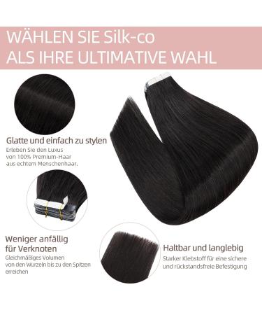 Buy Silk-Co Tape in Extensions - 20 Stk Real Remy Hair Natural Black 50cm Light Version for Seamless Volume - Buy Online on GoSupps.com