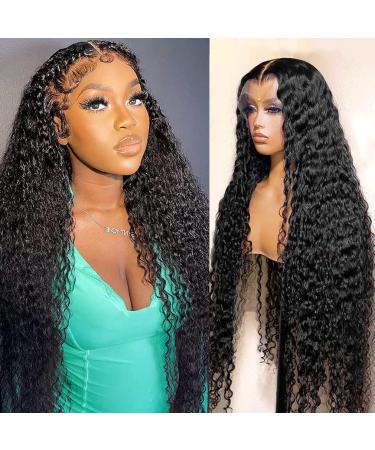 Aomllute Deep Wave Lace Front Wigs Human Hair 180% Density 24 Inch 13x4 HD Lace Frontal Human Hair Wigs for Women Glueless Wigs Human Hair Pre Plucked Wet and Wavy Lace Front Wigs Natural Black Color 24 Inch 13x4 Deep Wa...