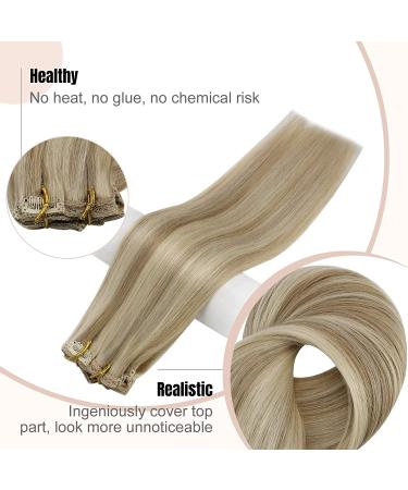 FSHINE Clip-in Extensions 120g - Real Hair 50cm #16P22 - Ash Blonde & Golden Blonde - 7pcs Full Head - Buy Online on GoSupps.com