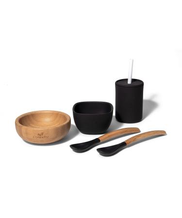 Avanchy Bamboo La Petite Family Collections Gift Set Black - Includes Mini Bamboo Bowl  Silicone Bowl  Silicone Cup  and Bamboo Baby and Infant Spoons - Baby Dishes Set - Baby Shower Gifts Black Gift Set