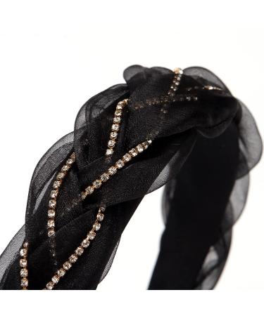 BOMTTY 1.2 Inch Wide Brim Solid Color Chiffon Headband with Rhinestone Weaving - Fashion Hair Accessory for Women and Girls (Black/White) - Buy Online on GoSupps.com