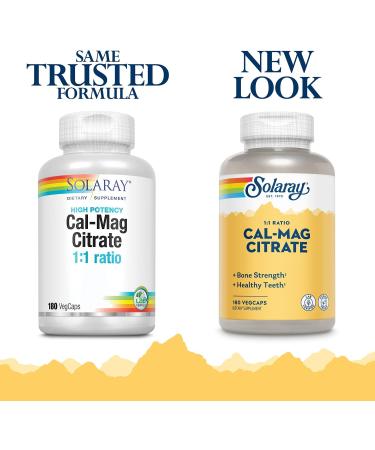 Buy Solaray Cal-Mag Citrate 1:1 Ratio - High Potency 180 VegCaps for Optimal Bone Health - Buy Online on GoSupps.com